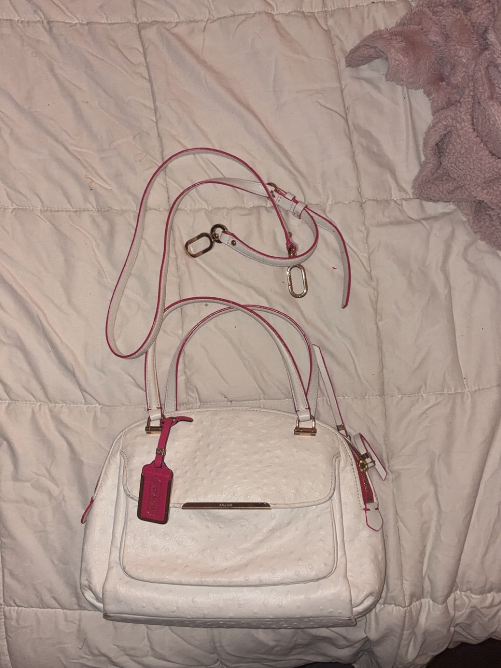 Coach White Satchel with Pink Trim and Strap
